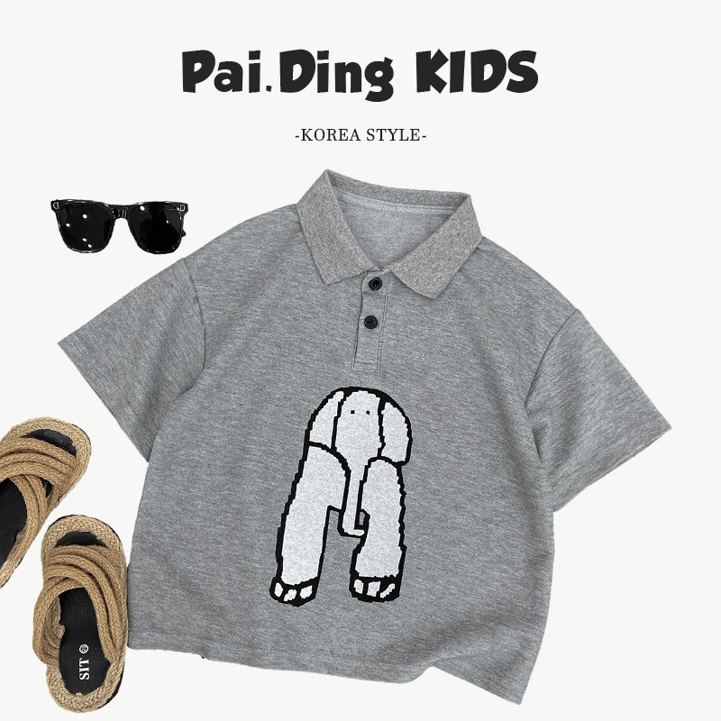 【小首尔】Q现货-夏装儿童大象图案休闲宽松POLO领短袖T恤衫SJ5605