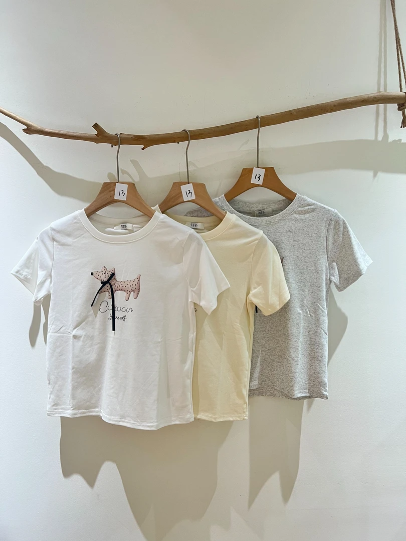 【俐心2】百搭舒适斑点狗蝴蝶结圆领短袖T恤13号-E