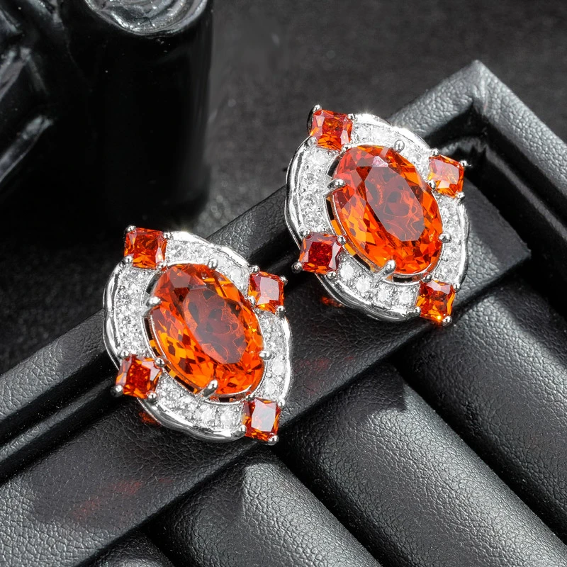 铜合金合成锆石耳饰 铜合金 合成立方氧化锆 芬达红耳饰7141-1