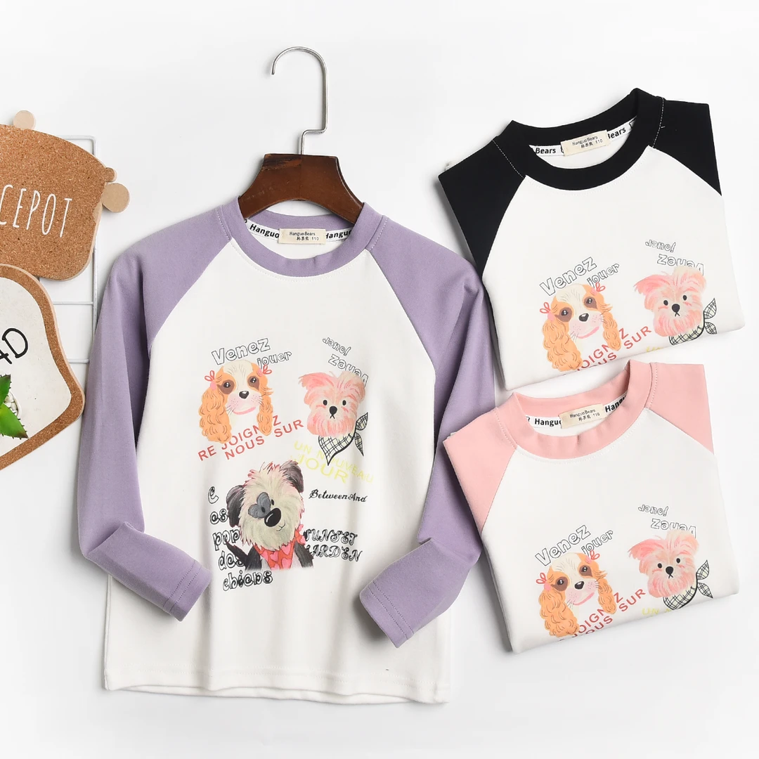 洋气童装春款儿童女童圆领T恤宝宝中大童卡通弹力打底衫 6605