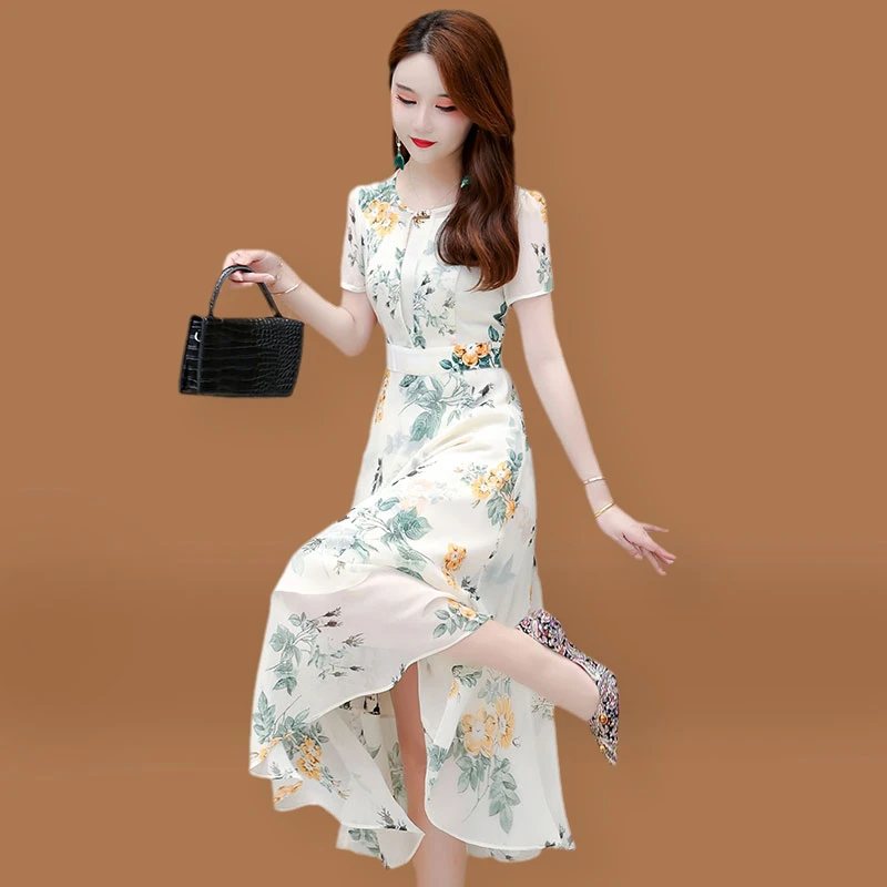 【可蓓儿】高端轻奢气质雪纺纱料碎花连衣裙子女夏季高贵洋气妈妈