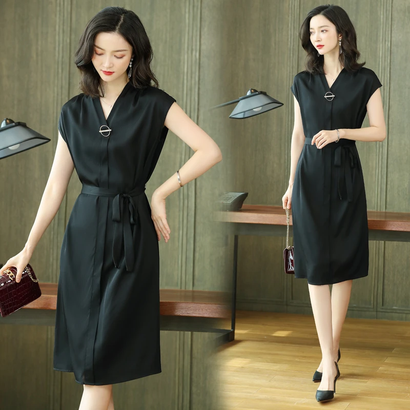 显瘦夏装裙子连衣裙夏季温柔衬衫裙V领夏季时尚性感气质洋气收腰