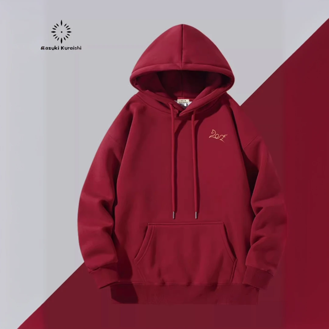 仓石一树2026马年印花卫衣男士酒红色连帽套头时尚轻奢痞帅男装
