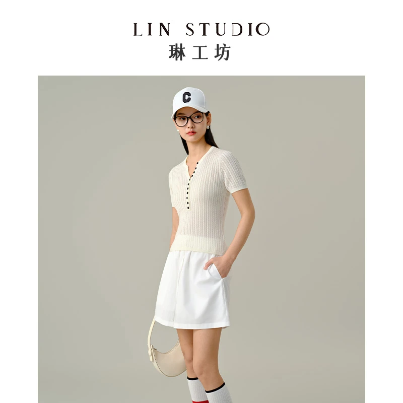 【粉丝回馈款 三醋酸+莱赛尔】琳工坊”浮白“白色针织衫显瘦唐琳设计