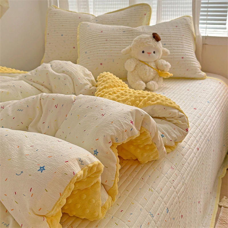 云感木棉床盖款四件套床上用品非全纯棉被子秋冬款豆豆被芯三件套