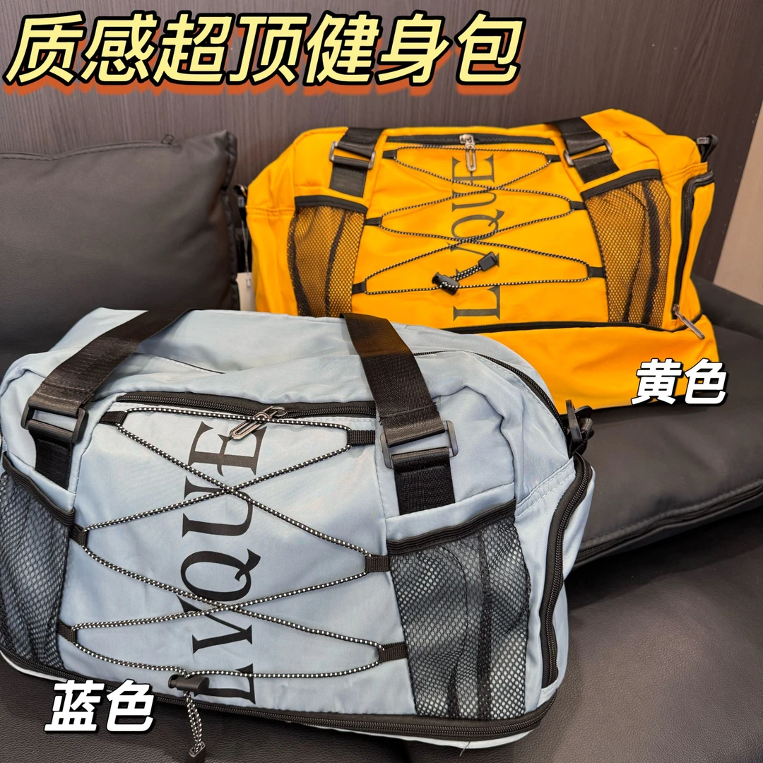 32216-耐磨健身包透气扩容拼色多功能旅行包纯色斜跨手提两用包