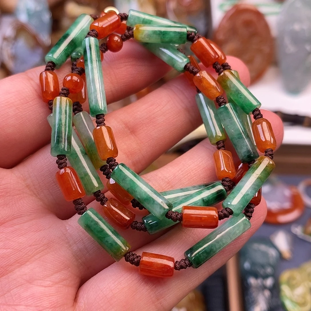 翡翠未镶嵌颈饰古典长串