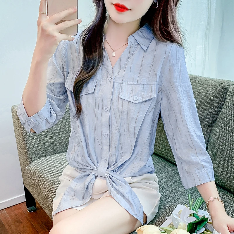 法式条纹衬衫女春季2025年新款韩版百搭通勤衬衣气质显瘦减龄上衣