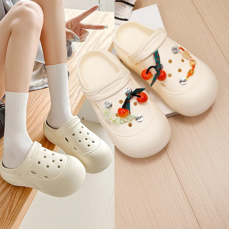 QUEEY HOME®2025新款夏季休闲外穿女士泡芙洞洞鞋防滑EVA厚底凉拖