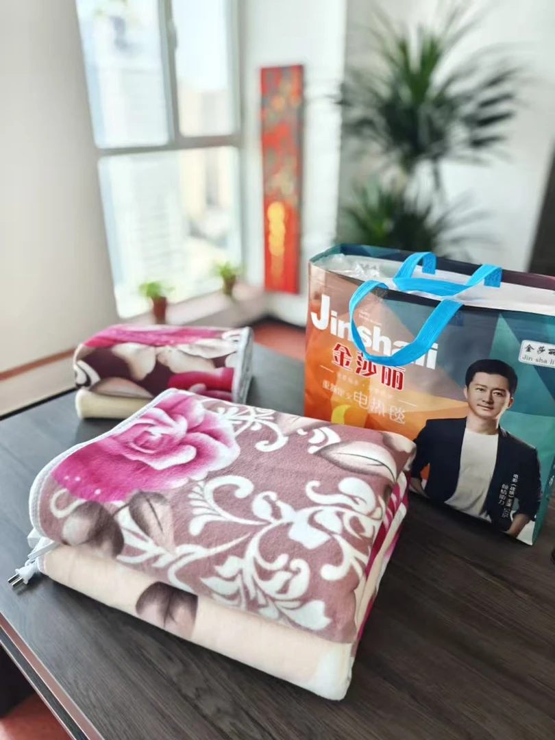 【单人】毛绒加厚牡丹花热毯xj12