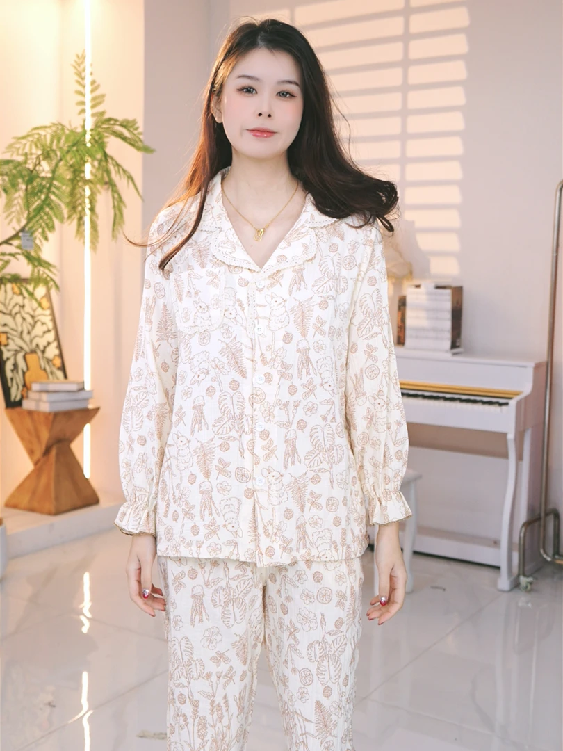 2025春款女士款舒适时尚纯棉睡衣可外穿长袖家居服薄款AYR