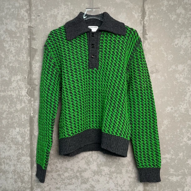 未使用 BOTTEGA VENETA/葆蝶家 S*1/葆蝶家灰绿编织毛衣/17016/JP