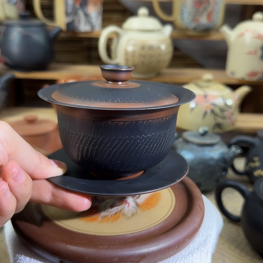 建水紫陶金腰带三才盖碗全品