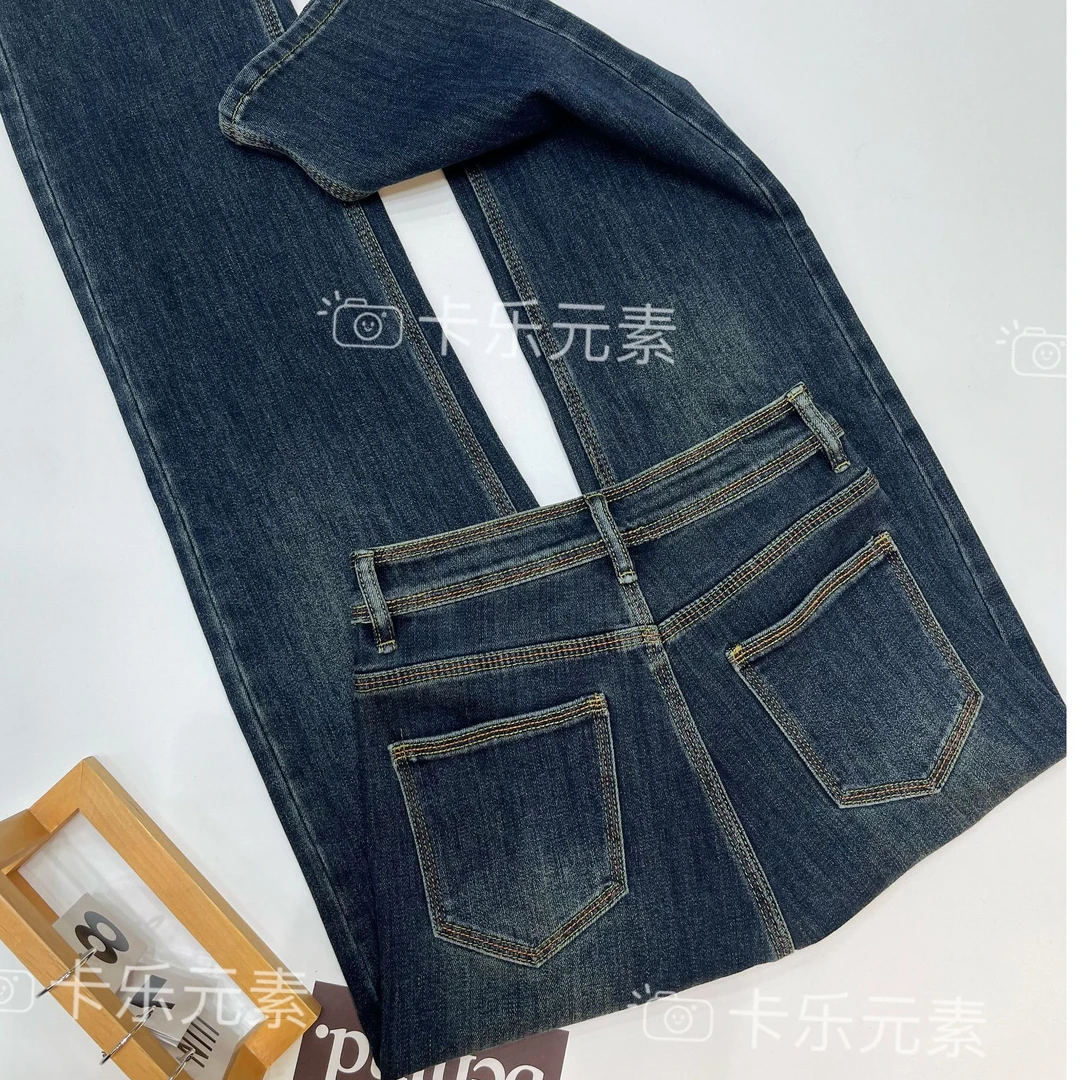 KALEELEMENT/卡乐元素小众女装窄版直筒牛仔裤女早春新款高腰显瘦