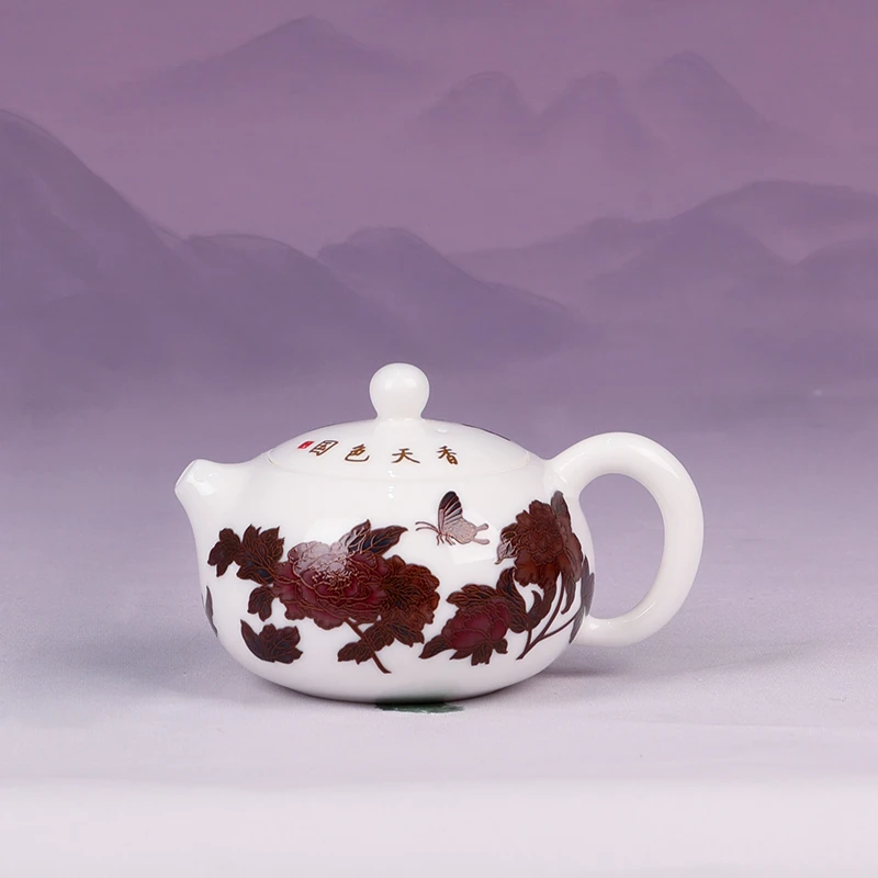 友名 羊脂玉瓷变色国色天香牡丹西施壶一壶两杯套装功夫茶具-2273