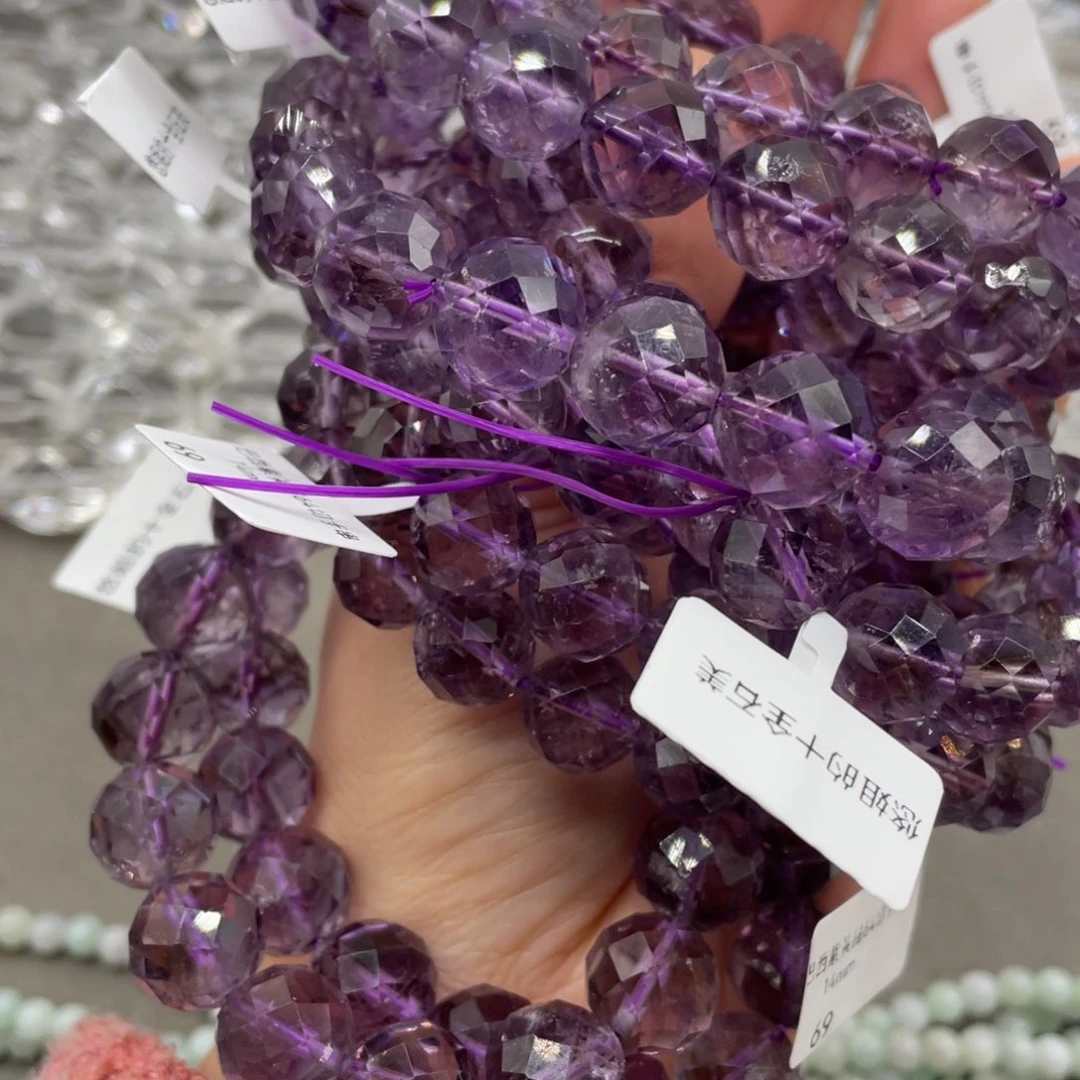 玛瑙/玉髓珠宝半成品未镶嵌巴西紫水晶64切约12m一串