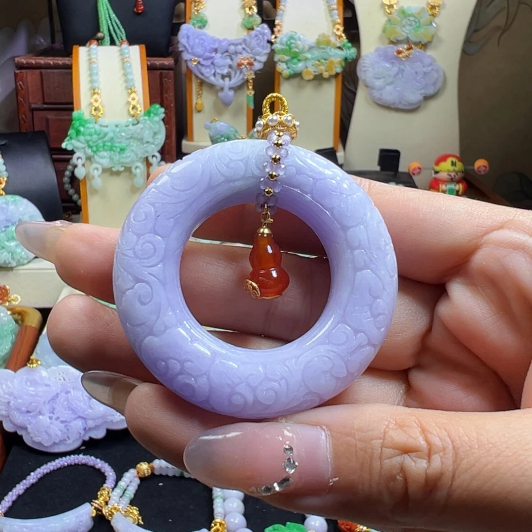 翡翠未镶嵌毛衣链紫