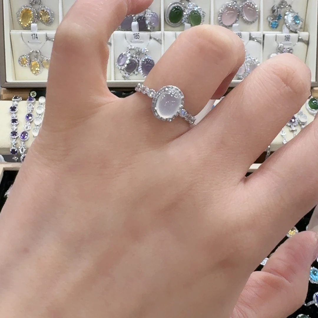 老***丽蛇纹石玉银S925镶嵌戒指