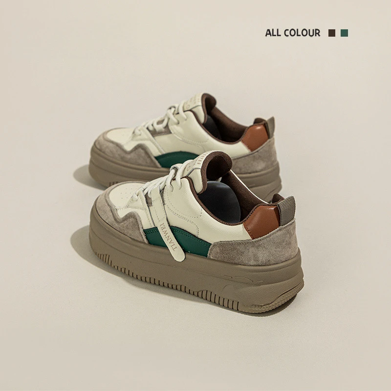 弥笛厚底高端小白鞋女2025年新款百搭拼色炸街休闲板鞋圆头泫雅