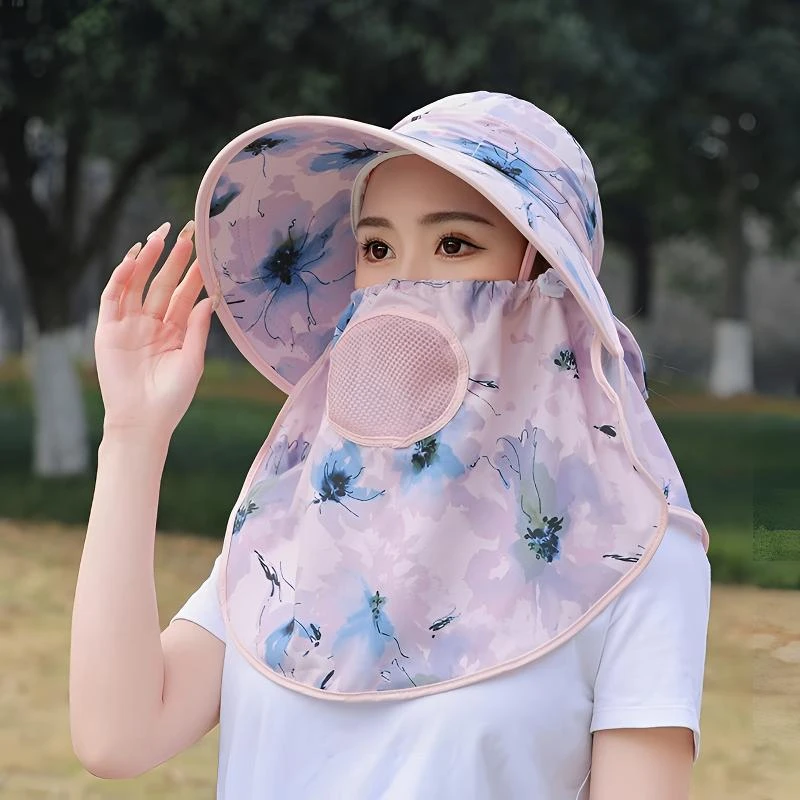 【新雨】春夏户外遮阳帽口面罩防紫外线干活太阳帽遮脸采茶帽女款