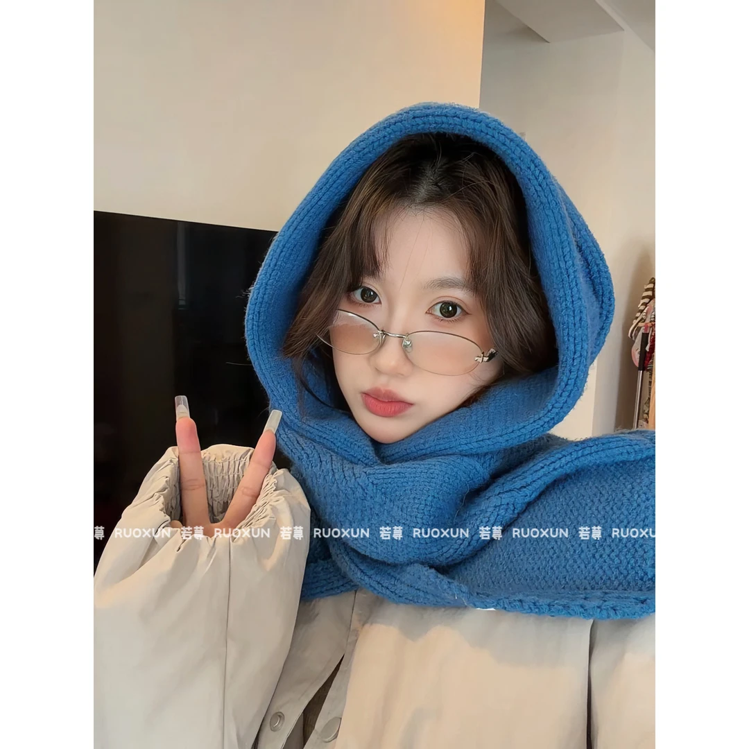 RuoXun穿孔纽扣纯色围巾女秋冬基础百搭不挑穿搭配饰围脖简约日韩