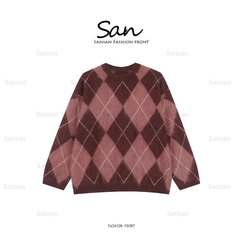 【SANSAN】菱格撞色气质套头百搭长袖上衣DY-90491