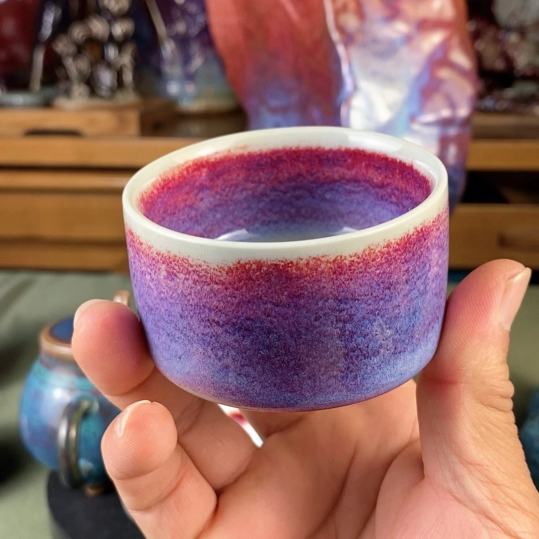 直口杯，玉石釉，全手工