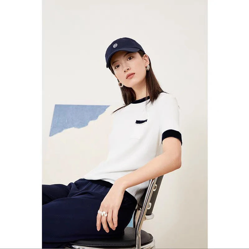 高品质竹纤维时尚百搭珍珠撞色女士T恤26105