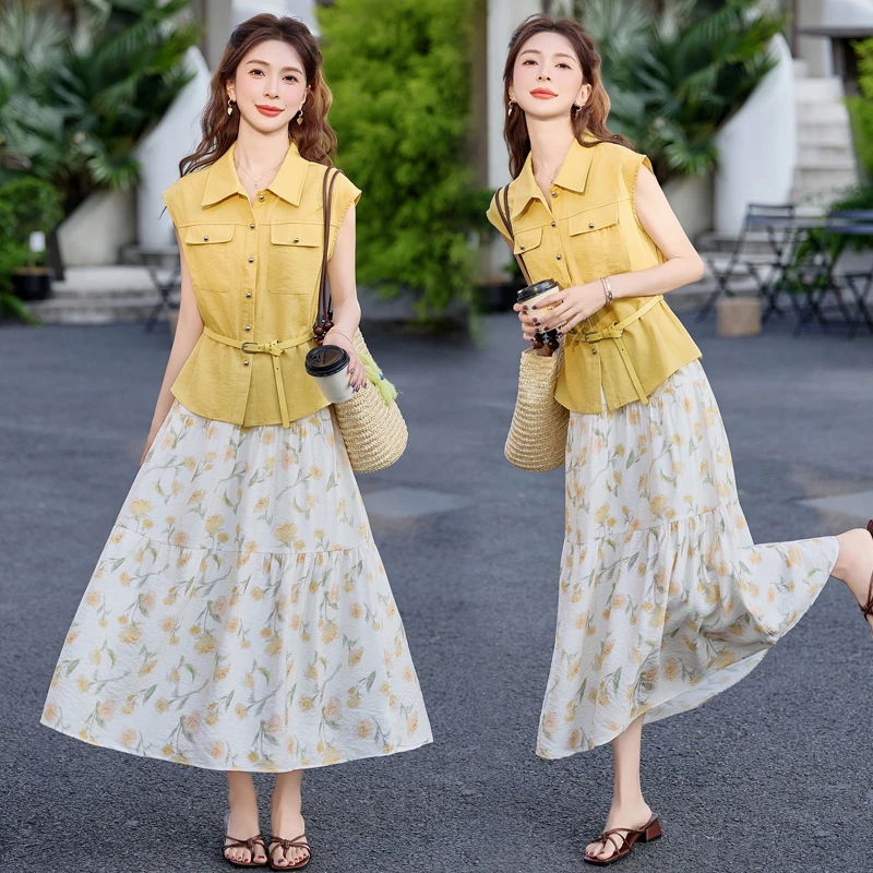 衬衫套装裙女2025夏季新款碎花时尚洋气减龄显瘦气质半身裙两件套