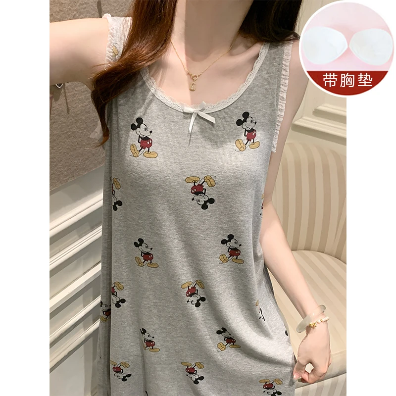 带胸垫夏款女士无袖吊带背心睡裙女夏天可爱鼠连衣裙夏季大码睡衣