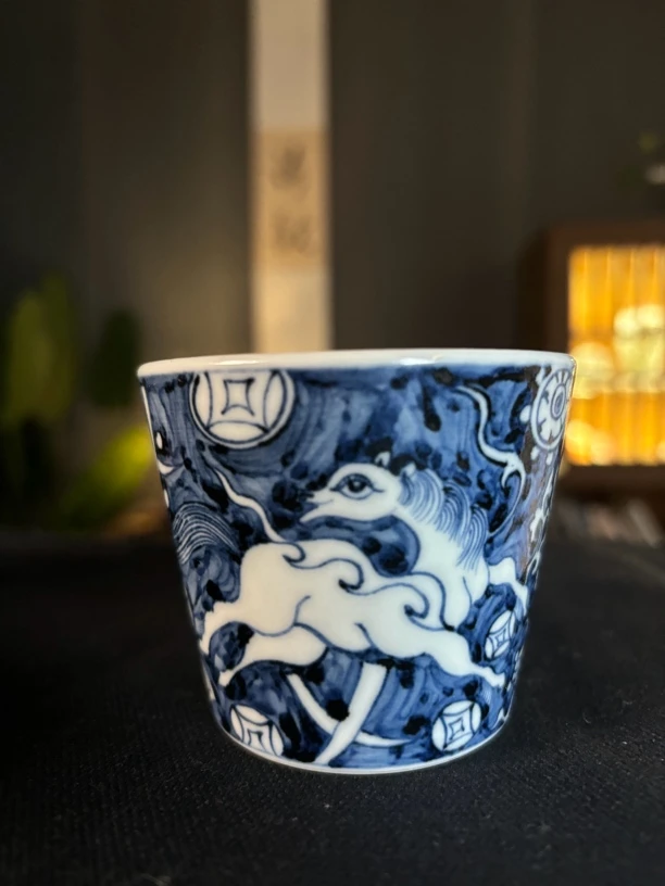 觅瓷景德镇陶瓷 幽蓝溪堂 原矿 古拙味足马上有钱花主人杯