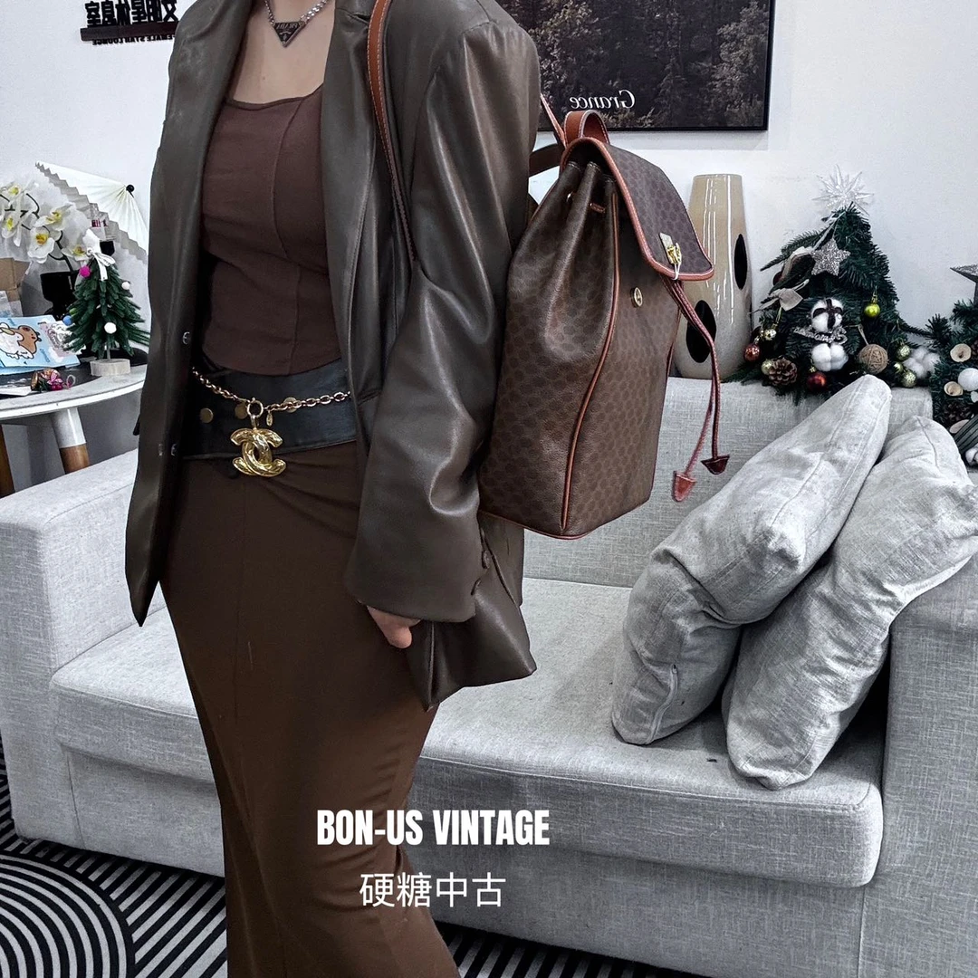 95新 Celine/思琳 8613391/金牌双肩包大号配皮换新