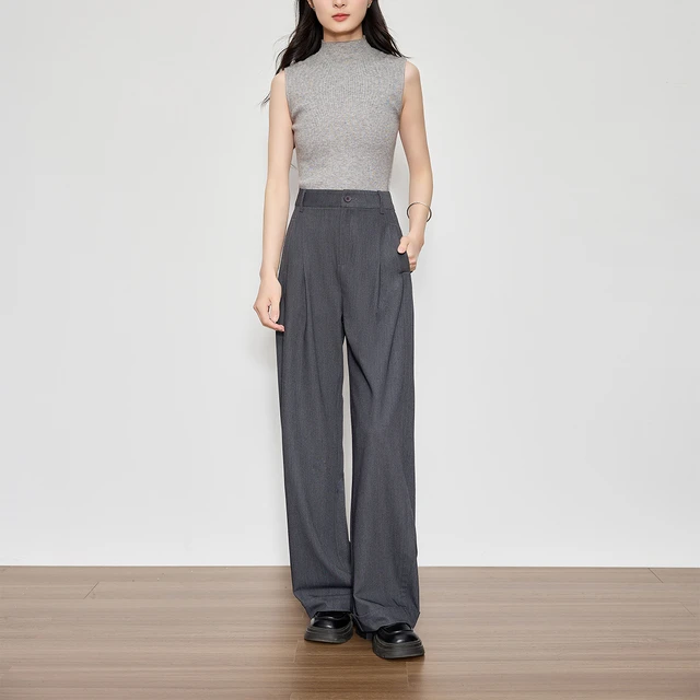 高级感高腰宽松垂感直筒阔腿高个子通勤灰色休闲西装女裤新款职业