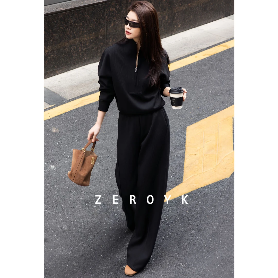 ZEROYK翎蔻 时尚套装2025秋冬新款设计感半拉链外套休闲裤两件套
