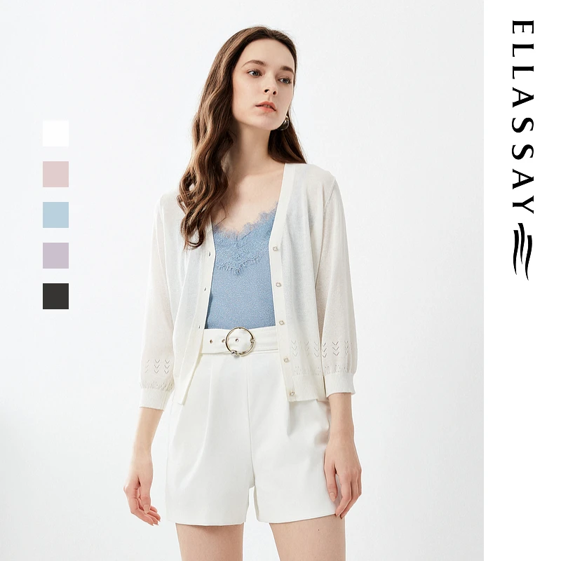 【粉丝专享】ELLASSAY歌力思镂空开衫针织衫女EWD365M03500