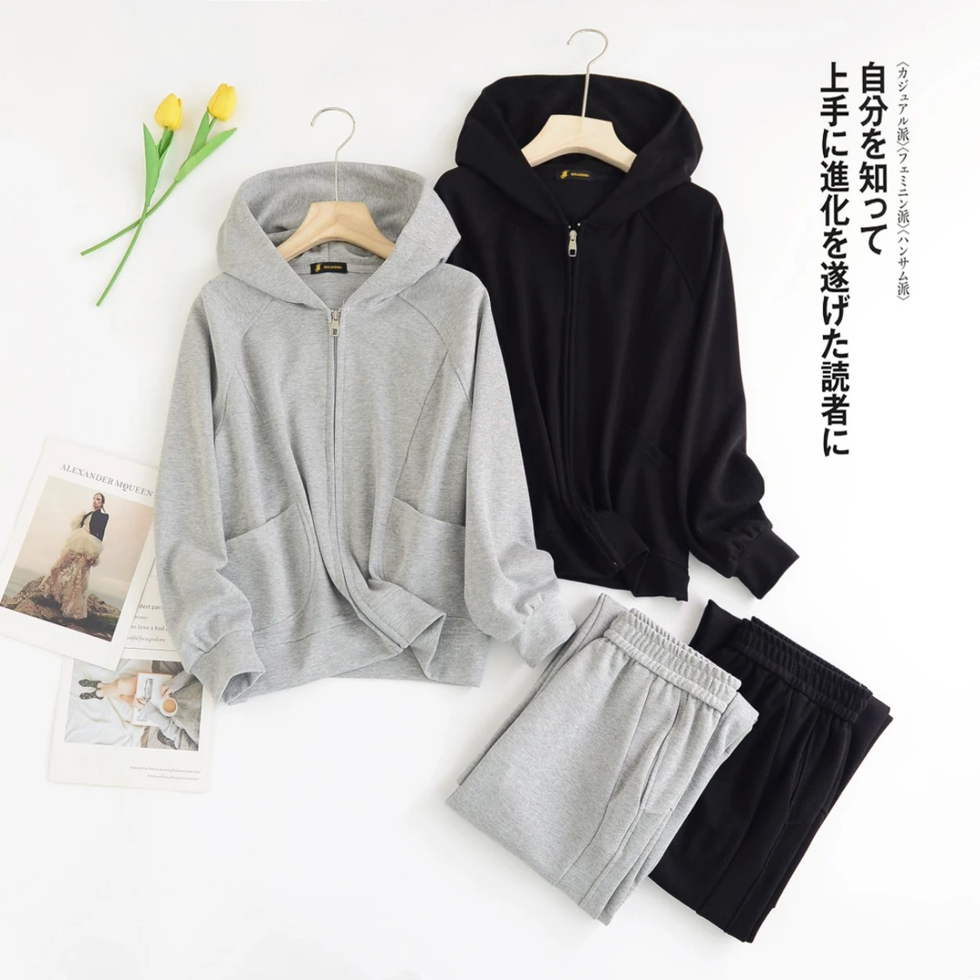 laohu-门店799！运动套装连帽百搭韩版外穿休闲宽松阔腿套装-8818