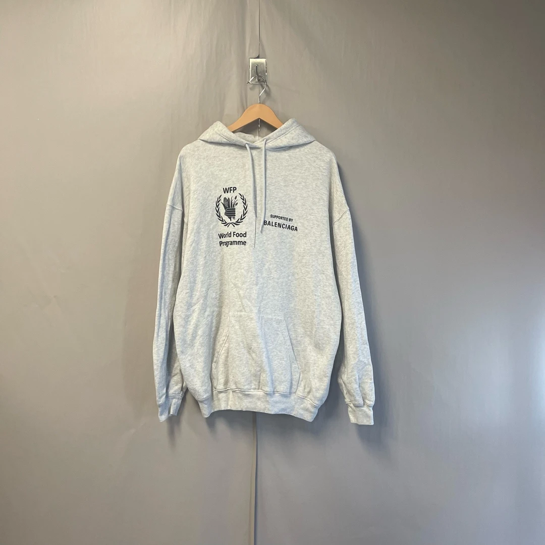 99新 Balenciaga/巴黎世家 WFP粮食署麦穗印花帽衫卫衣s码 #8185