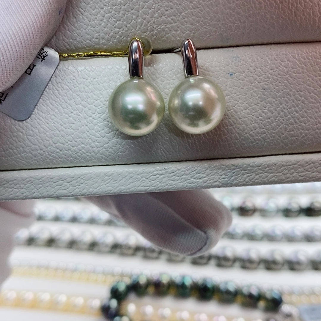 银S925镶嵌耳饰海水珍珠10-11