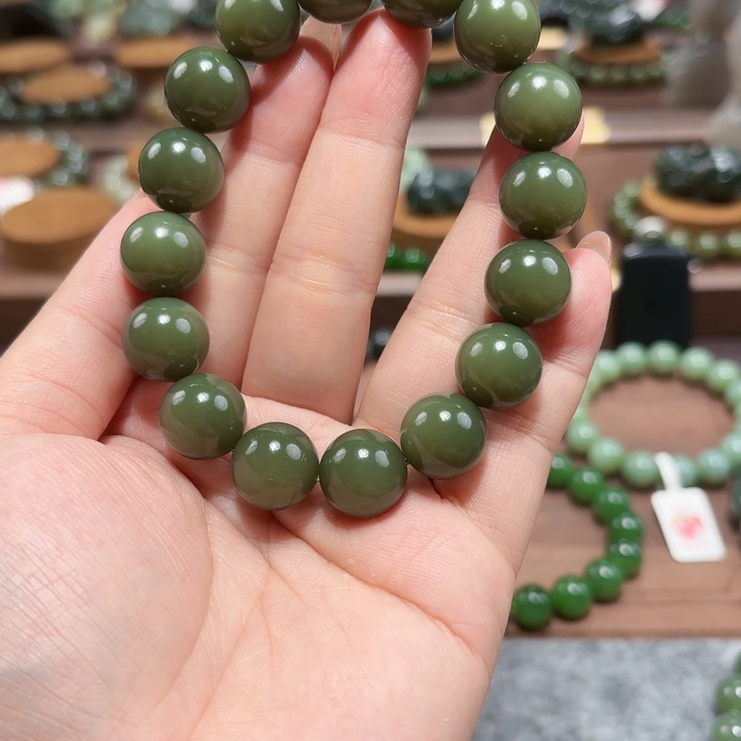 和田玉未镶嵌手链豆青沙枣青 特细 14