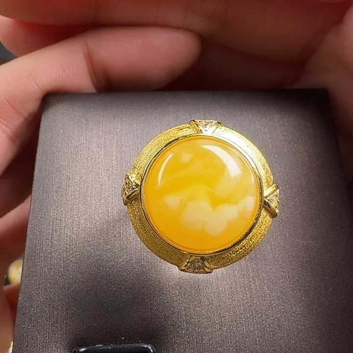 蜜蜡银S925镶嵌戒指戒指