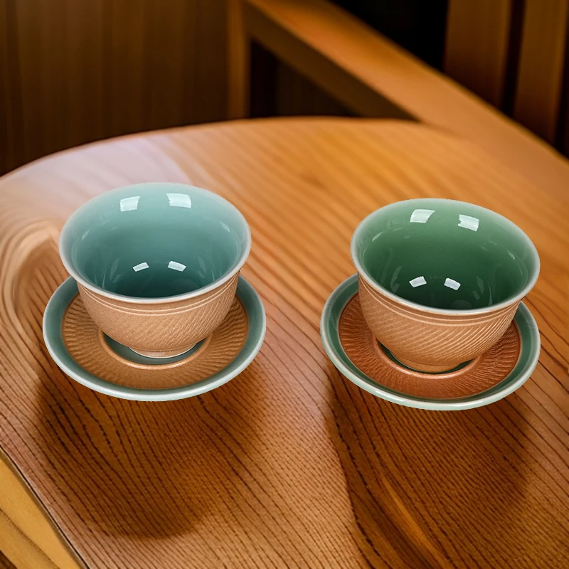 流转千年青瓷手工单杯复古中式陶瓷功夫茶具品茗杯主人杯子杯垫