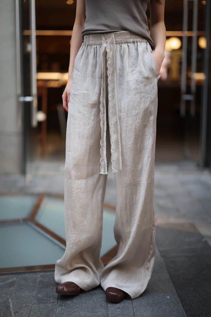 【BAI】抽绳阔腿裤女夏宽松百搭松紧腰长裤3735