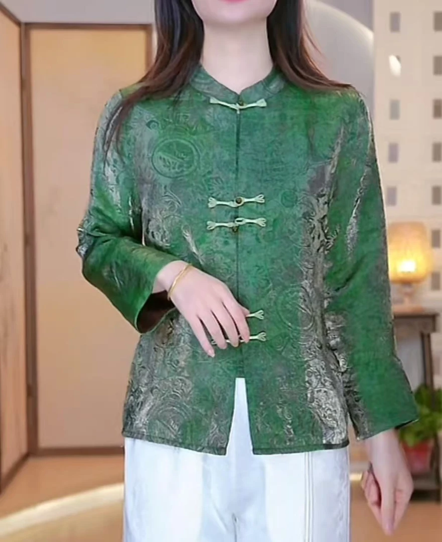 【万古长青-提花缎】绿国风花萝双面穿外套