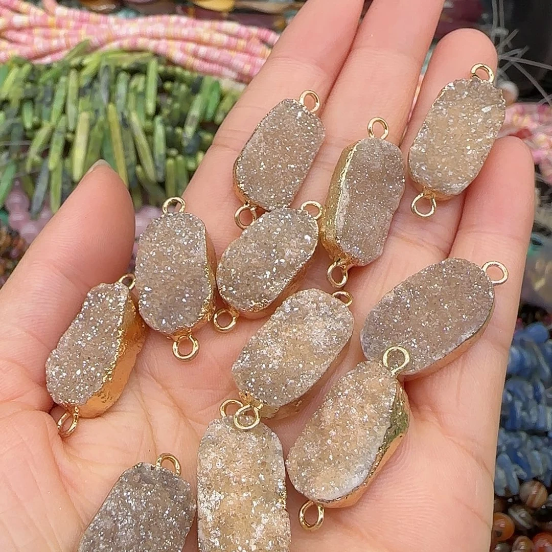 玛瑙/玉髓合金珠宝半成品晶牙吊坠一个双孔黄