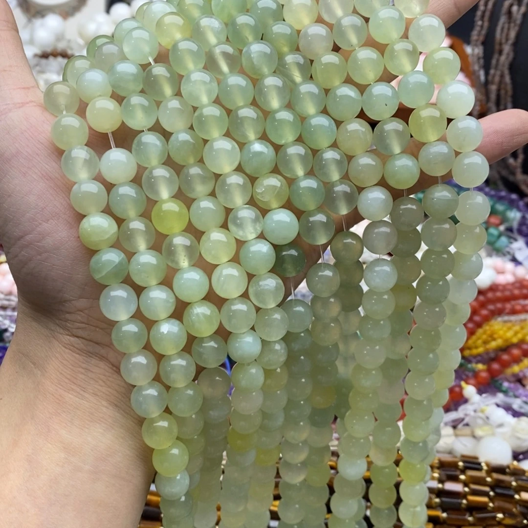 未镶嵌玛瑙/玉髓珠宝半成品一条纯天然10mm透体绿岫玉圆珠