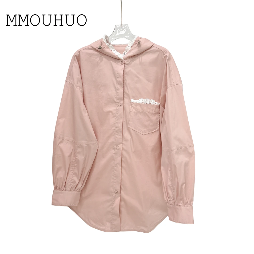 深圳MMOUHUO新款蕾丝花边连帽衬衣