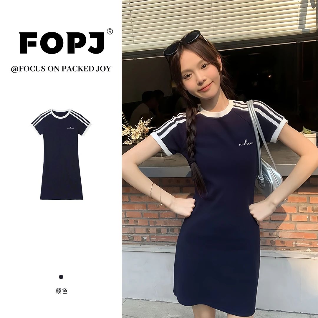 FOPJ韩版夏季时尚修身短袖短款t恤连衣裙女2025新款气质显瘦遮肚