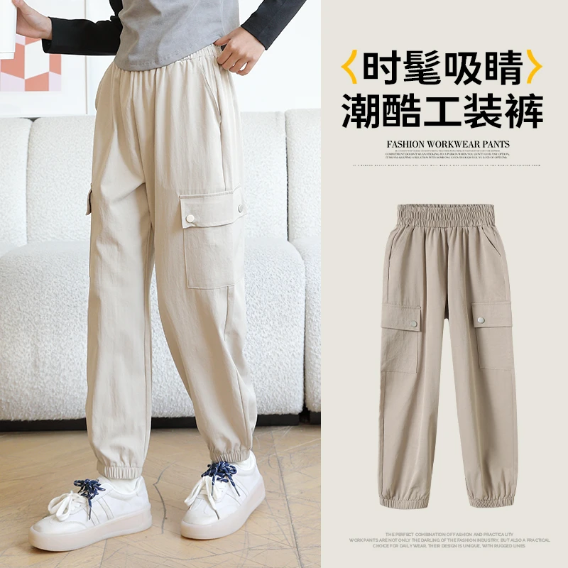 儿童春秋户外工装裤宽松百搭潮流耐磨韩版休闲裤运动直筒薄款九分