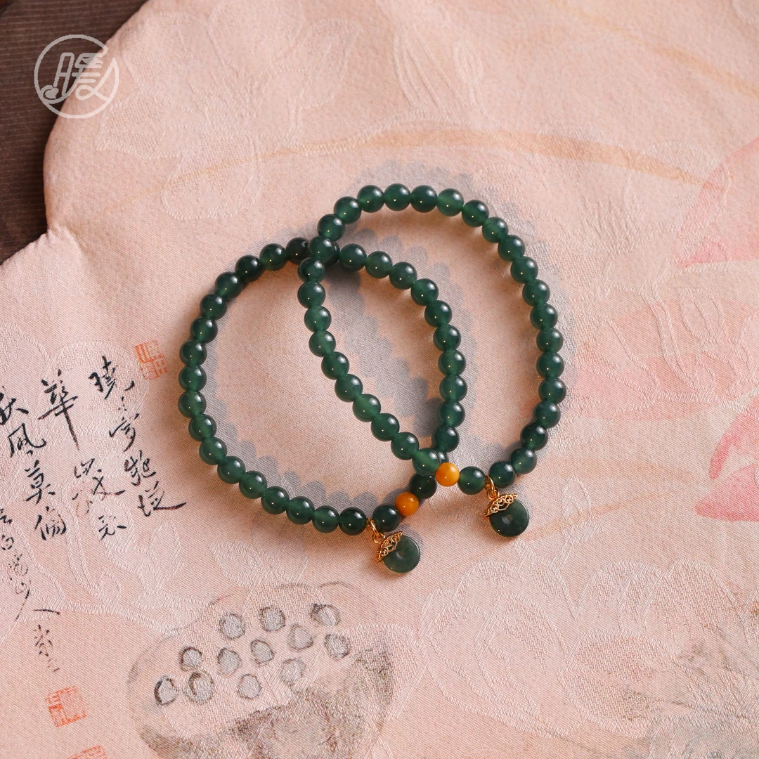 Nuanyan/暖言单圈翡翠手串5mm搭配平安扣吊坠手链A6951多样性发一