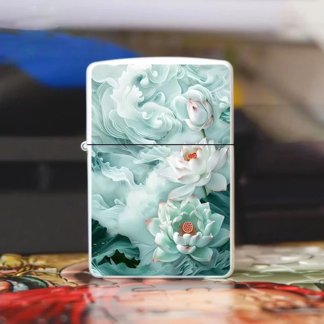 【荷花绽放】煤油打火机个性高端金属颜值创意打火机翻盖高档礼物